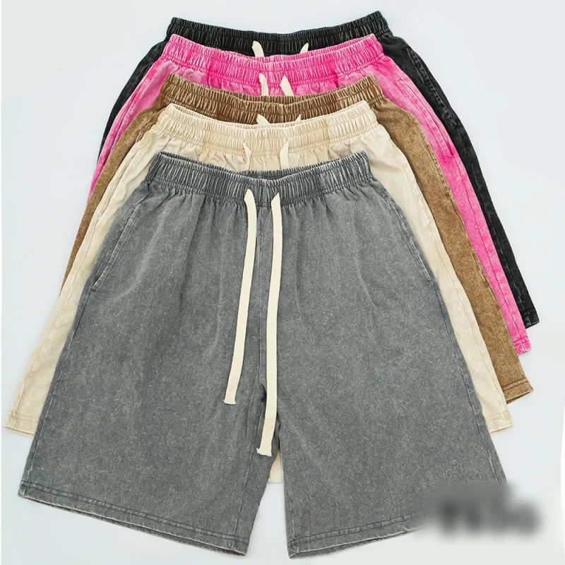 2025 New 320G Heavy Washed Old Shorts Men's Summer Pure Cotton Batik Double Yarn Loose American Retro Shorts gym shorts