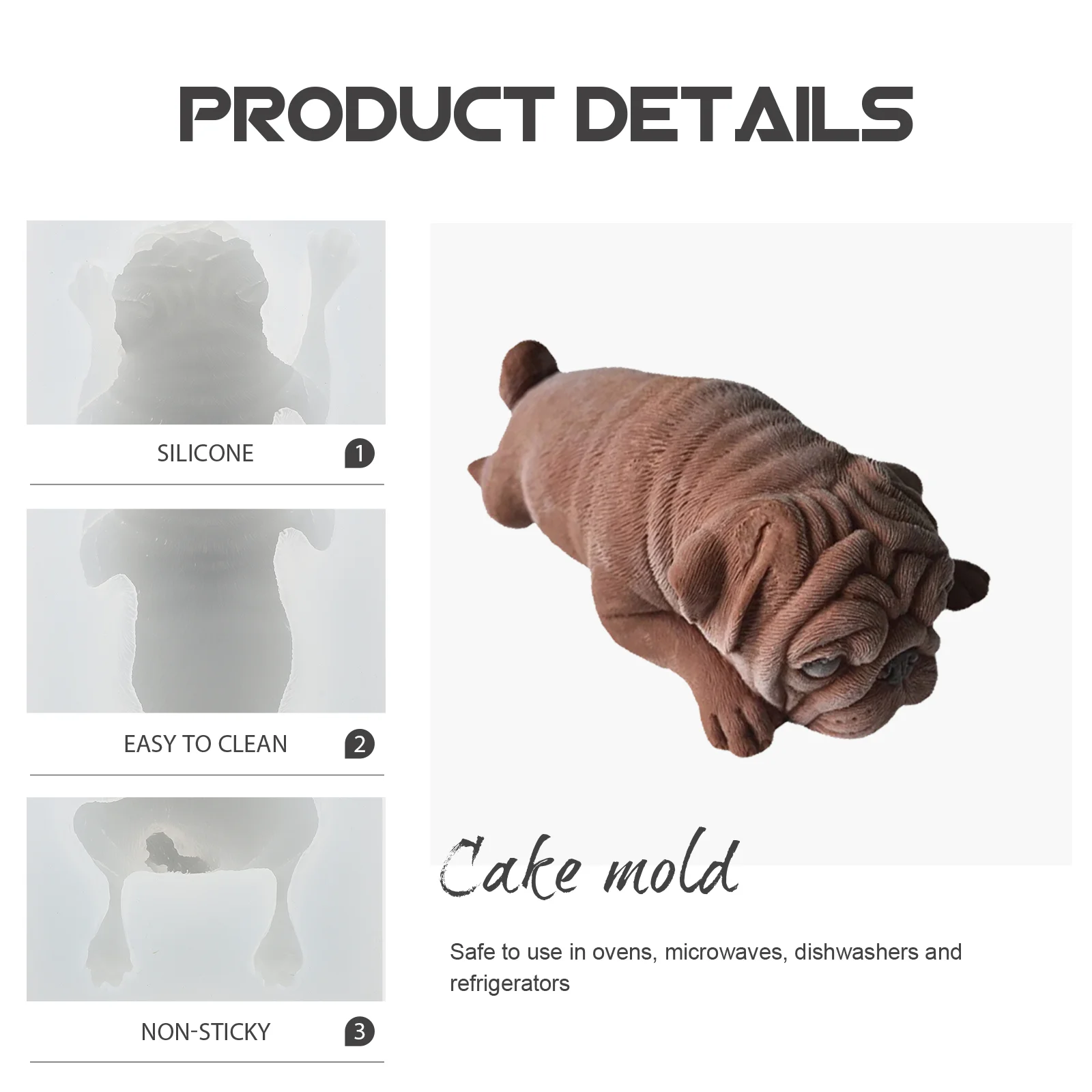 

3D Shar Pei Silicone Fondant Mold Pug Dog Chocolate Mousse Cake Mold Polymer Clay Mold silicone mold mousse mold