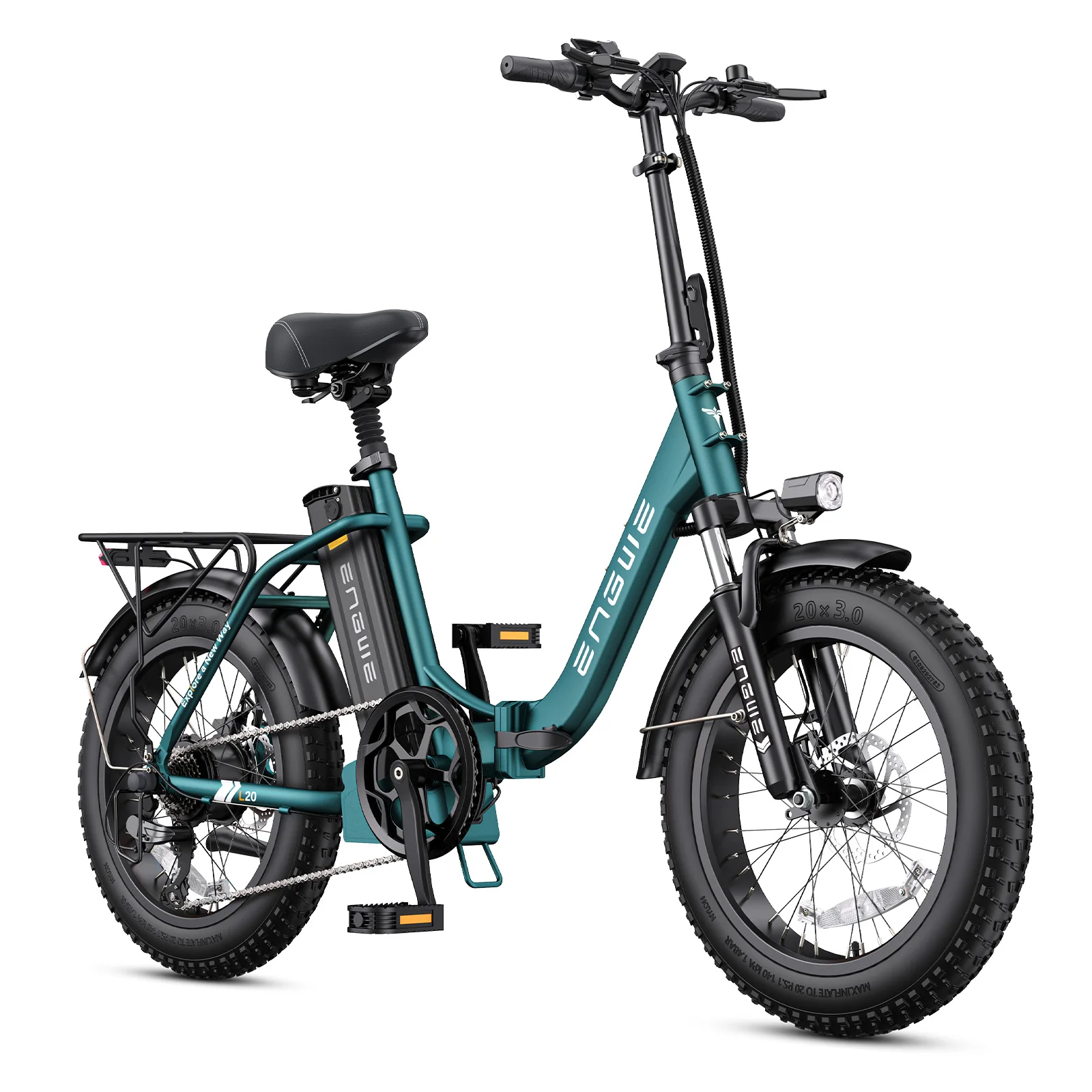 ENGWE 750W Foldable Electric Bike for Adults L20 2.0 20"×3.0 Fat Tire E‑bike Dual Suspension 52V13Ah Removable Battery 68Miles Max Range Shimano 7 Speed All Terrain Electric Bicycle image 3
