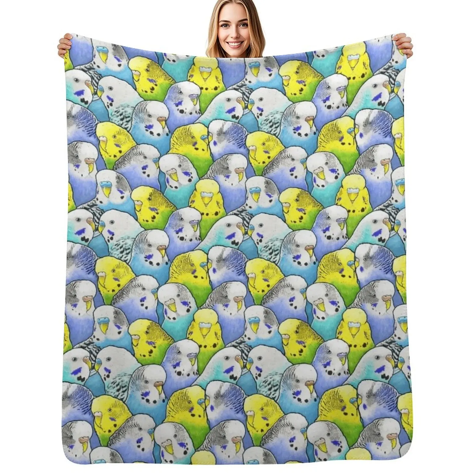 

Colourful Budgies Parakeet Pattern Throw Blanket Flannel Moving For Baby Decorative Sofa Blankets