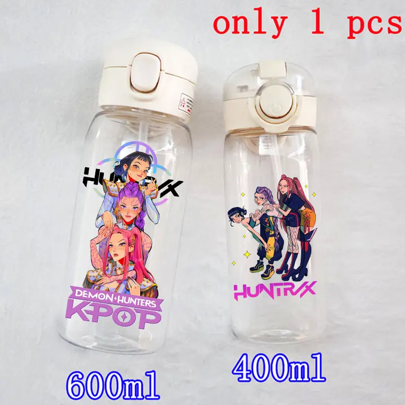 ل KPop شيطان الصيادين 400/600 مللي الأطفال الكرتون كوب بلاستك أنيمي HUNTR/X شفافة القش زجاجة ماء الهدايا الطرفية