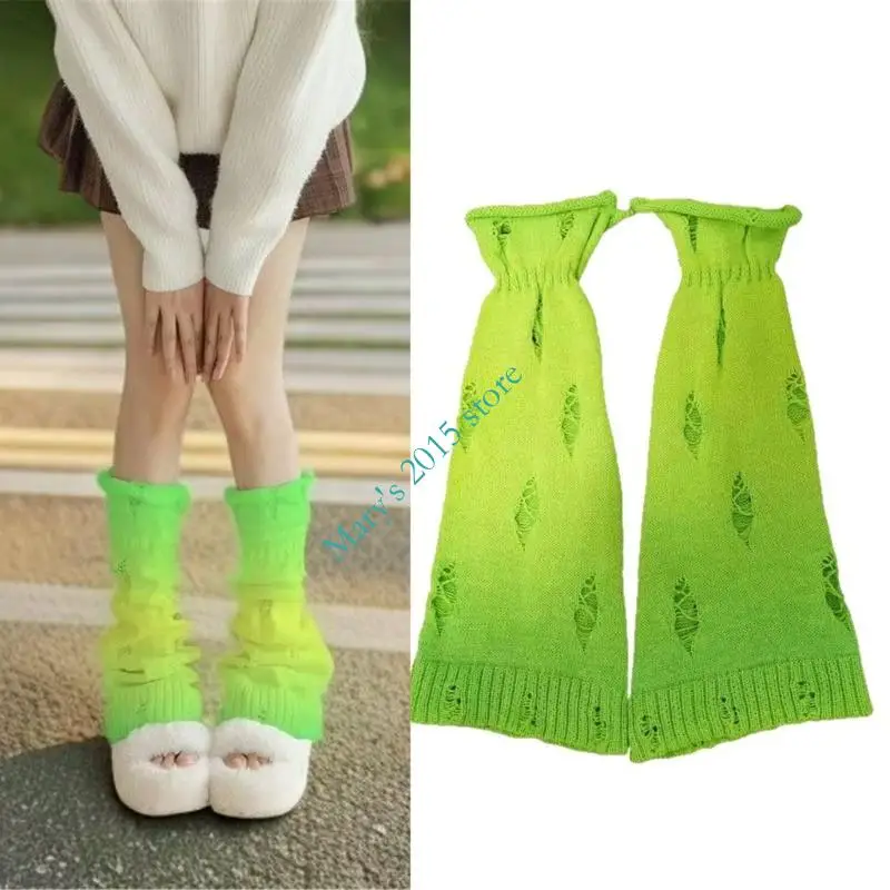 

E15F Trendy Distressed Hole Leg Warmers Y2K Women Girls Harajuku Foot Cover Autumn Winter Foot Cover Leg Sleeves for Daily Wear