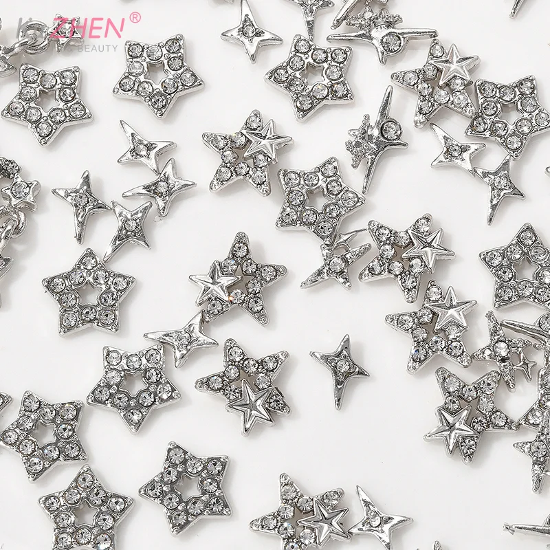 30 قطعة/الحزمة نجمة فضية مسمار السحر لامعة ثلاثية الأبعاد نجوم مسمار الأحجار الكريمة النجوم مجوهرات أظافر سحر لحقيبة الأظافر الاكريليك ، الأحذية الديكور #4