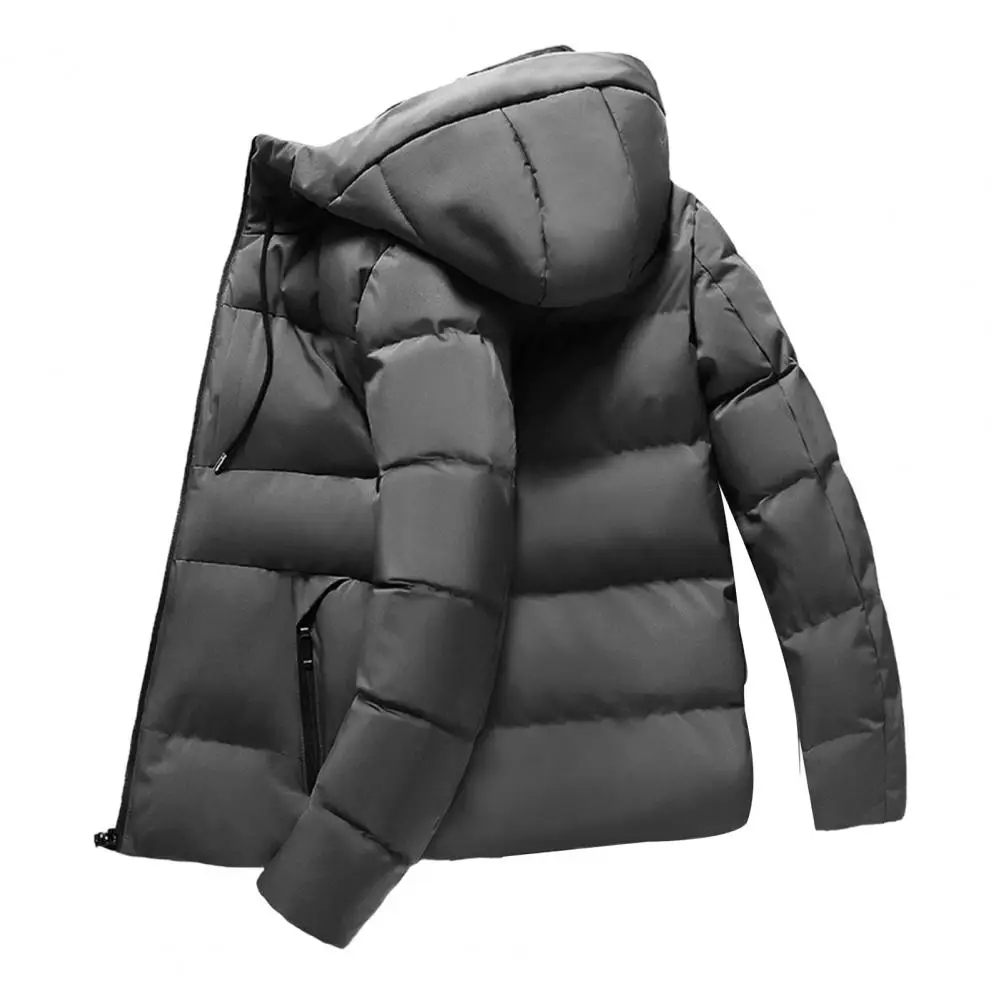 Men Winter Cotton Coat Thick Padded Windproof Warm Men Coat Hooded Zipper Pockets Casual Cozy Men Down Jacket