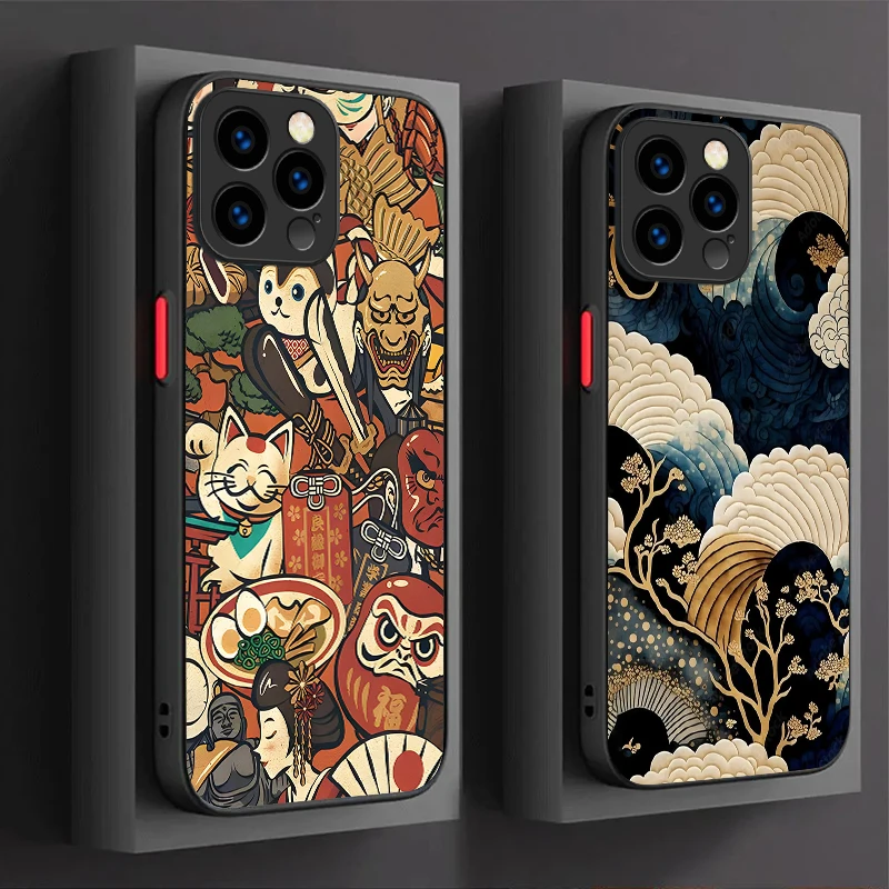 Ukiyo-e Samurai Ocean Waves Creative Phone Case For iPhone 16 15 14 13 12 11 Pro Max X XR XS 7 8 Plus SE 2020 Shockproof Cover