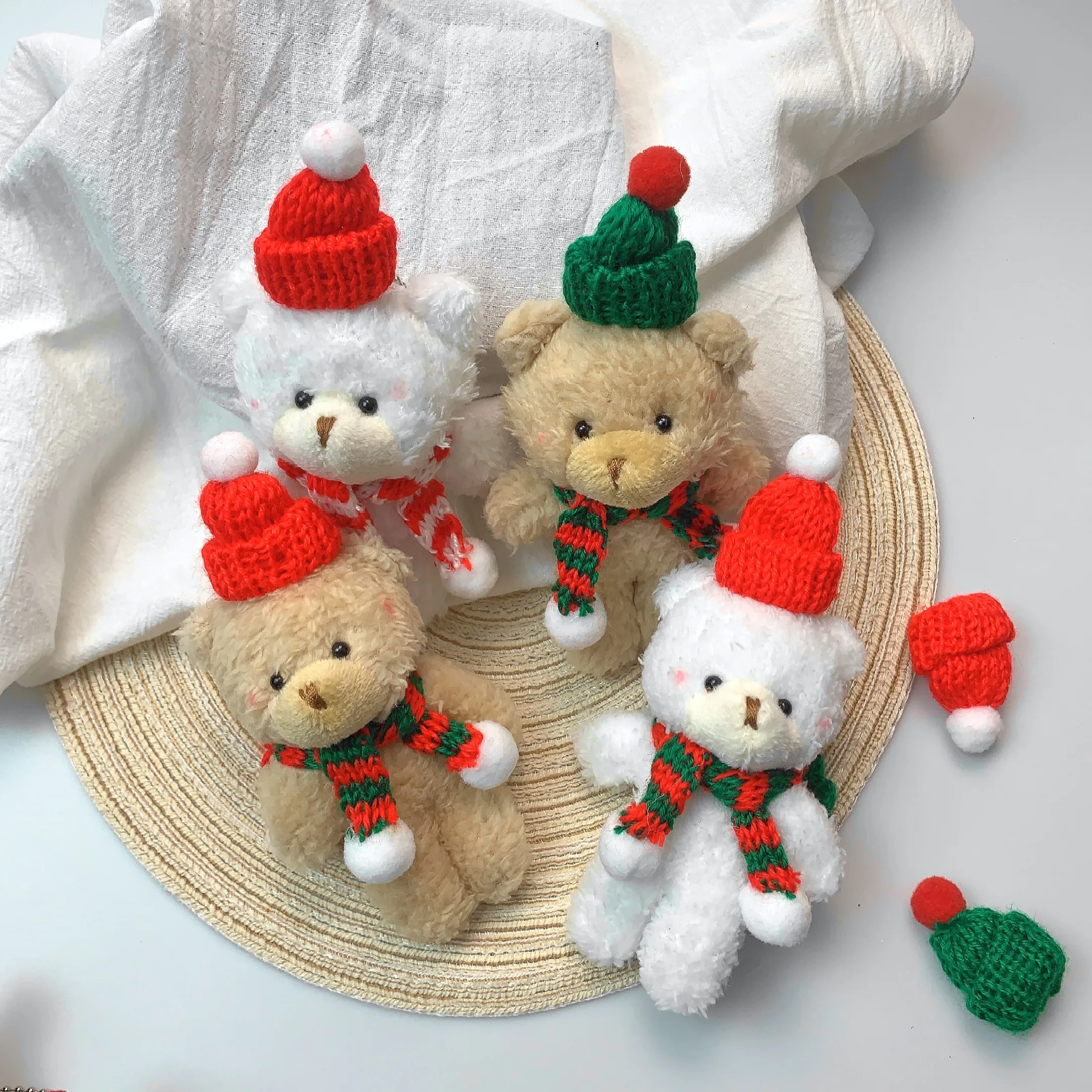 15cm Cute Teddy Bear Plush Toy kawaii Christmas Red Scarf Bear Plush Doll For Girl Bag Pendant Key Chain Children Christmas Gift