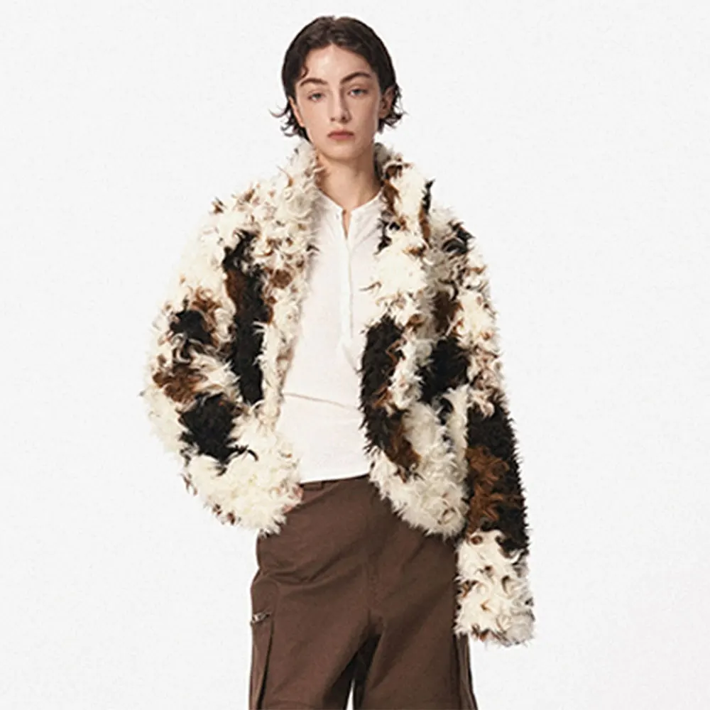 

Autumn Winter Lamb's Wool Jacket Female Fashion Lapel Plush Overcoat Cow Color Parka Loose Faux Fur Coat Women Plush Outerwear
