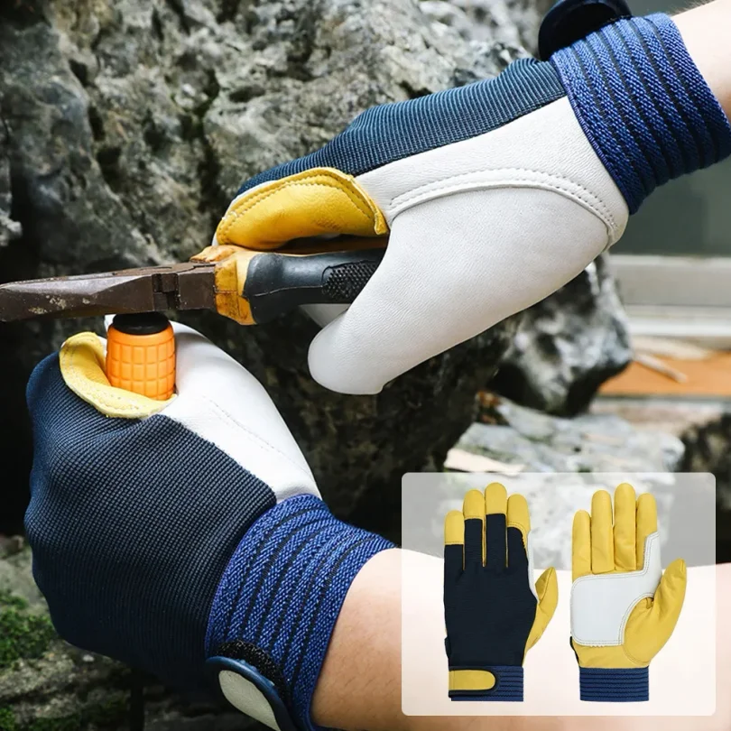 1pair Men Work Gloves Soft Sheepskin Hunting Driving Farm Garden Welding Security Protection Safety Workers Mechanic Glove