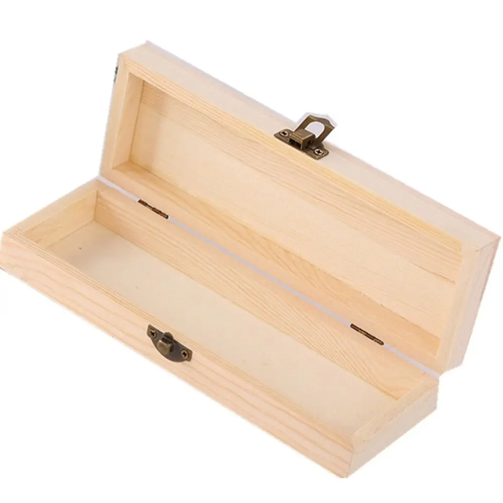 Children Use Rectangle Wooden Pencil Box Unpainted Pen Container Stationery Box Plain Desktop Wooden Storage Box Office Bedroom