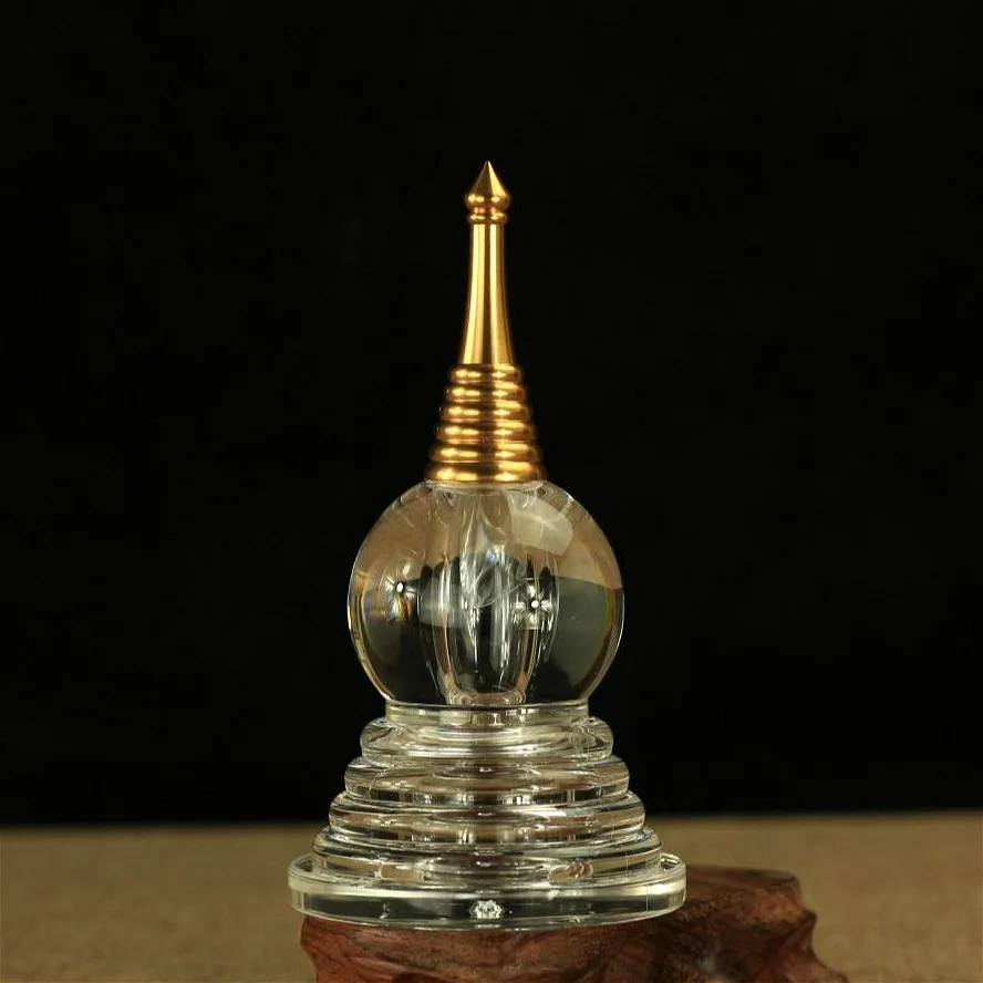 High transparency crystal relic pagoda, Buddhist pagoda ornament, enshrined scripture relic, Ganlu pill, saffron