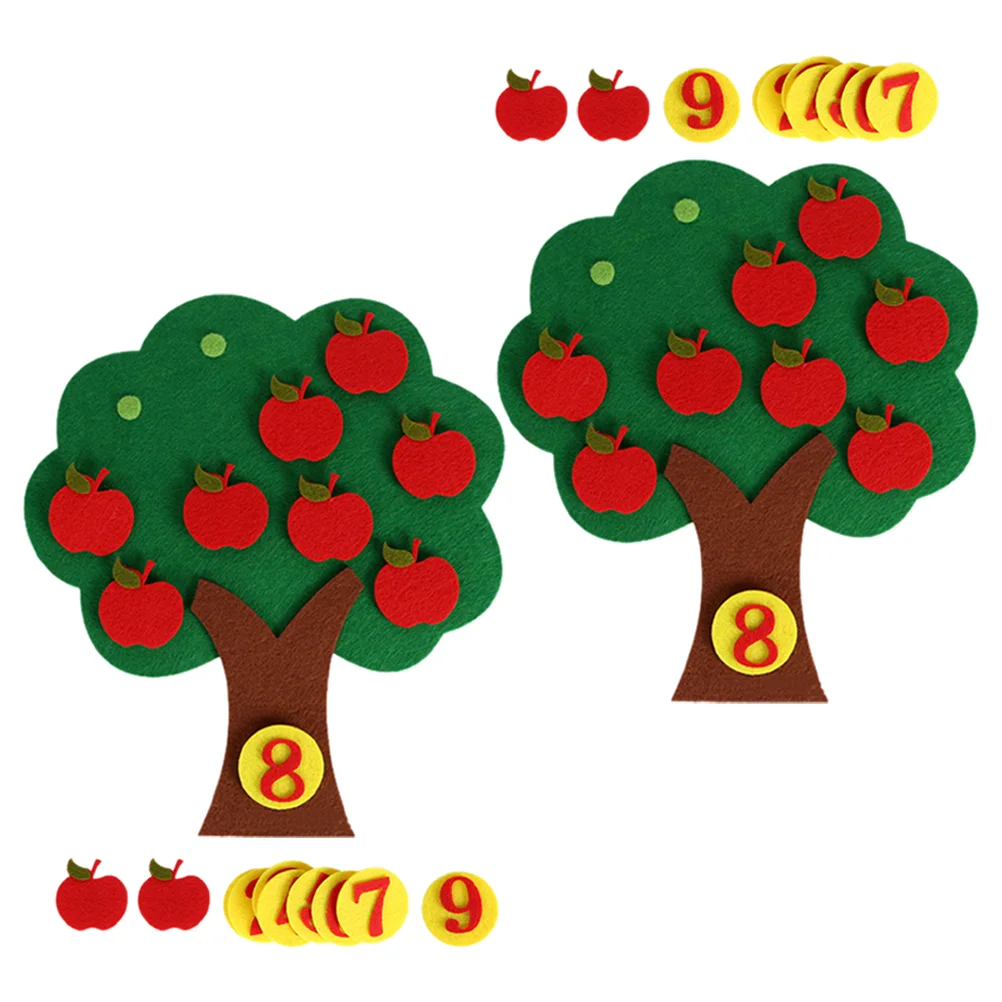 2 juegos de números de juguete Digital de árbol de manzanas, pegatina de pared educativa no tejida para niños