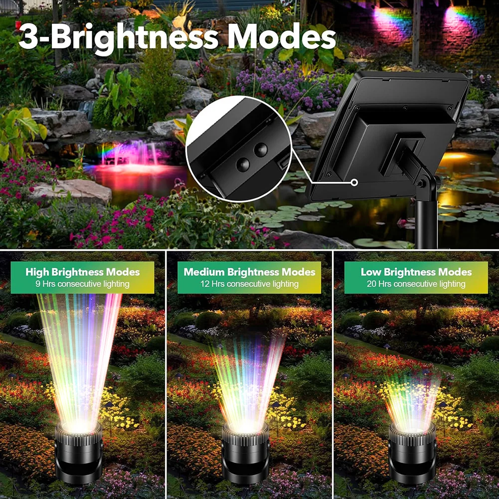 

Светильник для бассейна IP68 Водонепроницаемый RGB Подводные солнечные фонари Автоматическое включение/выключение Погружные светодиодные фонари Регулируемый угол для сада, двора, крыльца