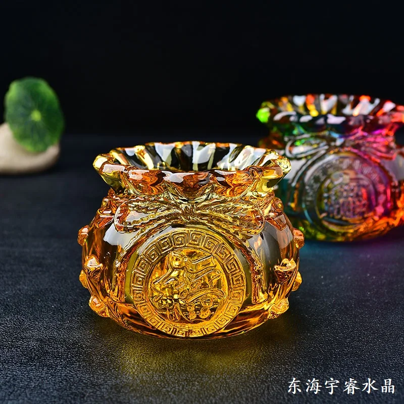 New glazed crystal money bag lucky bag cornucopia home office store gold color piggy bank ornament