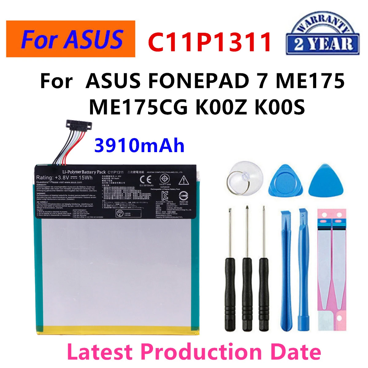 

Brand New C11P1311 3910mAh For ASUS FONEPAD 7 ME175 ME175CG K00Z K00S Tablets Battery+Tools