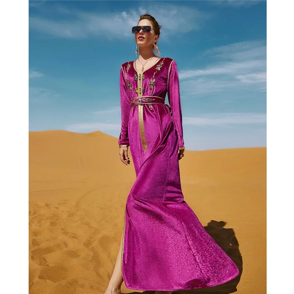 Eid Ramadan Moslim Arabisch Abaya Turkije Vrouwen Lange Jurk Strass Luxe Maxi Robe Gown Dubai Feestavondjurken Marokkaans