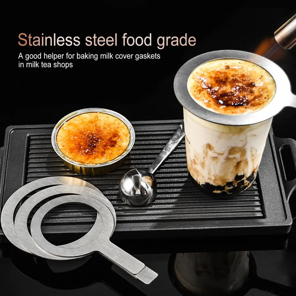 Baking Cup Ring Stainless Steel with Wooden Handle Milk Tea Cup Cover Rim Gasket for Dessert Bubble Tea Roasted Milk