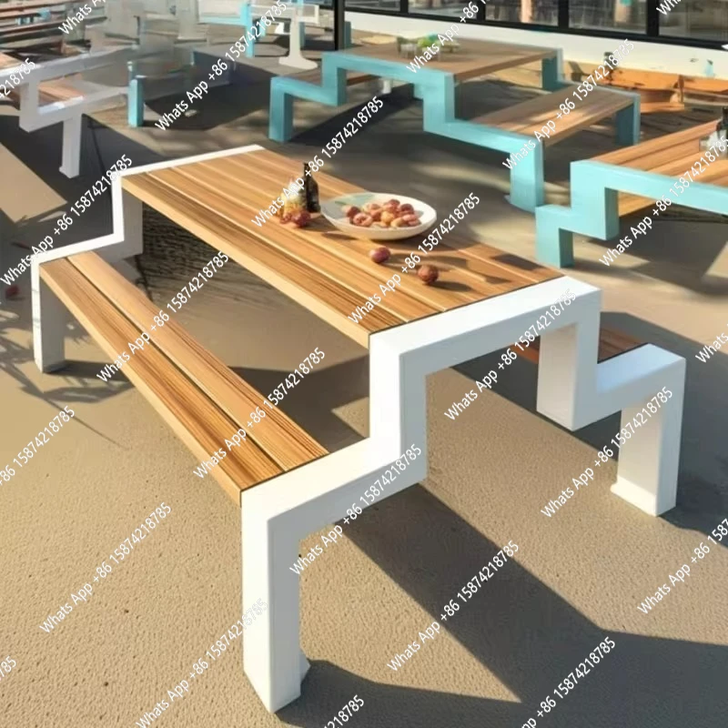Outdoor courtyard plastic wood leisure villa park open roof waterproof sunscreen barbecue shop dining table and chairs