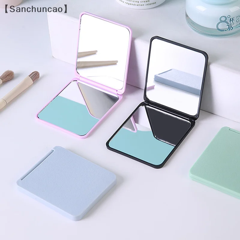 Espelho de maquiagem galvanizado dobrável, mini espelho de maquiagem quadrado, espelho de mão portátil, espelho pequeno de dupla face