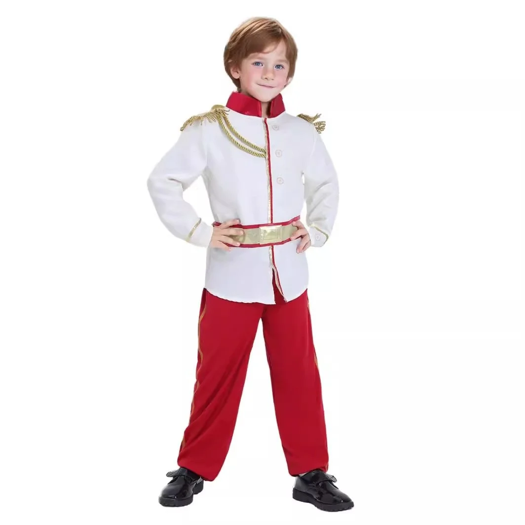 

Cross-Border Bestselling Boy's Prince Role-Plang Stage Performance loween Costume Par Cosplay Outfit White Prince