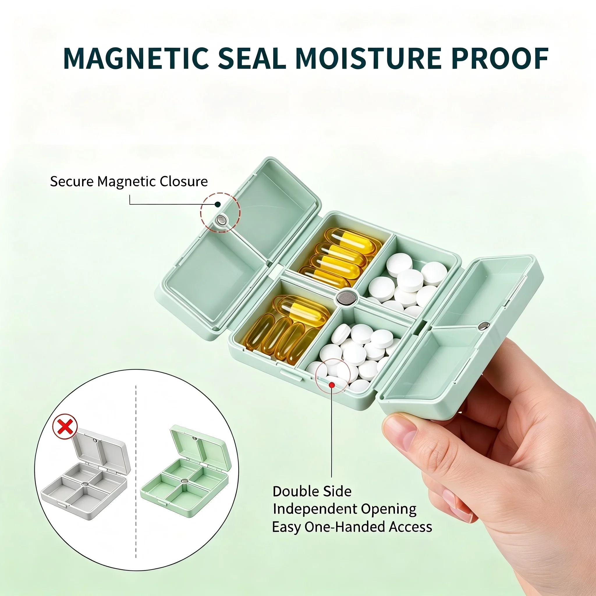 Portable 7 Grids Wheat Straw Pill Box With Seal Ring Sealed Travel Medicine Organizer For Tablets Vitamins Daily Medication Stor