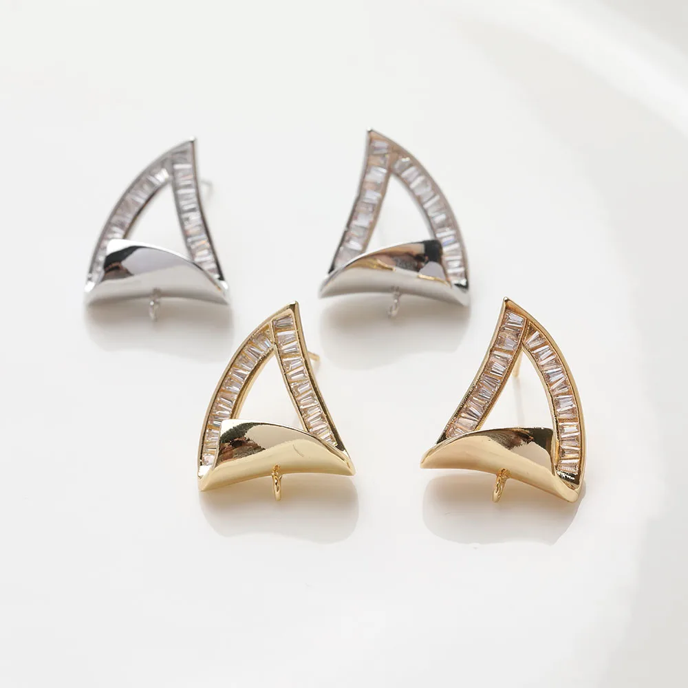 

1Pair 14K Gold Plated Pointy Horn Ear Studs Inlaid Zirconia Earrings DIY Making Supplies Jewelry Material Accessories