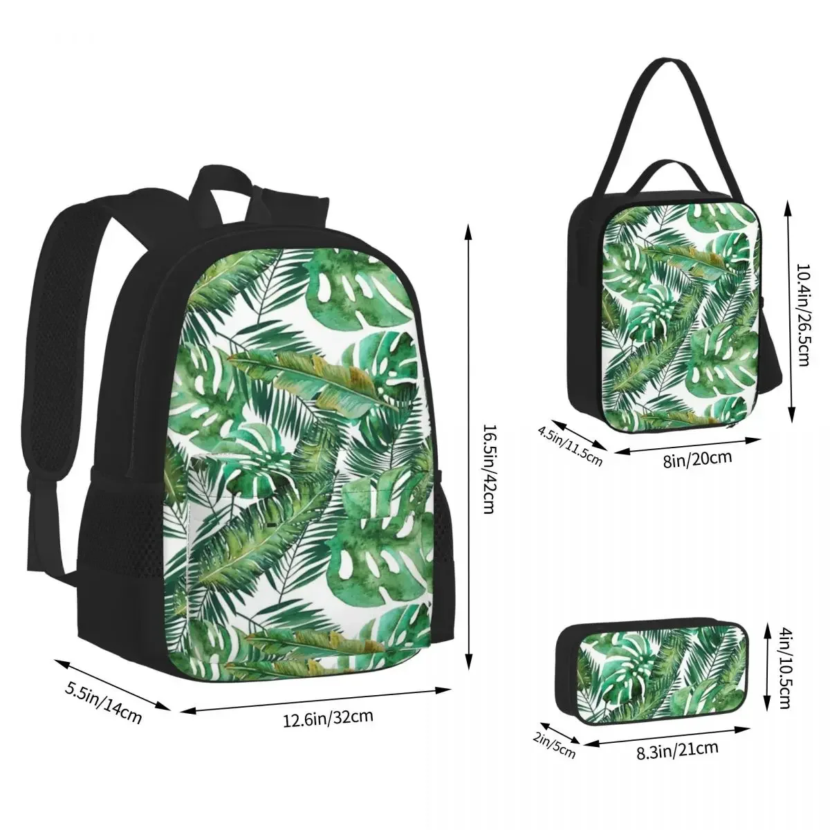 

Monstera Banana Palm Leaf Backpack Boy Girl Bookbag Children School Bags Cartoon Kids Rucksack Lunch Bag Pen Bag Three-Piece Set