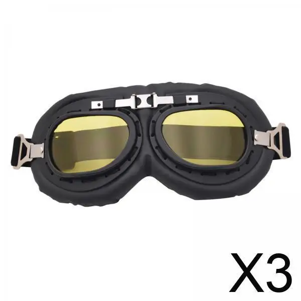 

3xMotorcycle Goggles Vintage Dust-Proof Fit for Touring Racer Yellow
