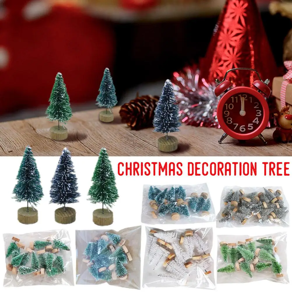 12Pcs Mini Christmas Tree Ornament Small Artificial Pine Sisal Snow Landscape Xmas Trees Christmas Tabletop Navidad Decor Gifts