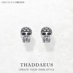 Blackened Skull Stud Earrings,Europe Vintage Fine Jewerly For Women Men Autumn Gift In 925 Sterling Silver