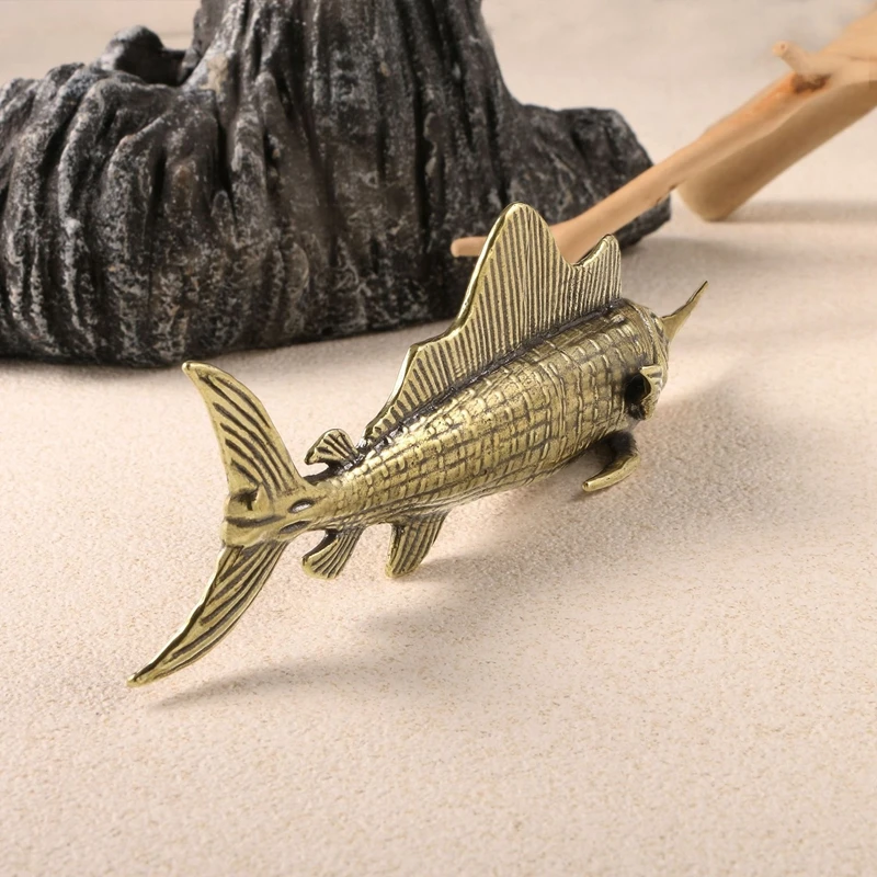 Brass BIG Sailfish Fish Watching Fishes Sea Animals Model Fishbowl Decoration Action Figures Education Miniatures Tea needle view 3