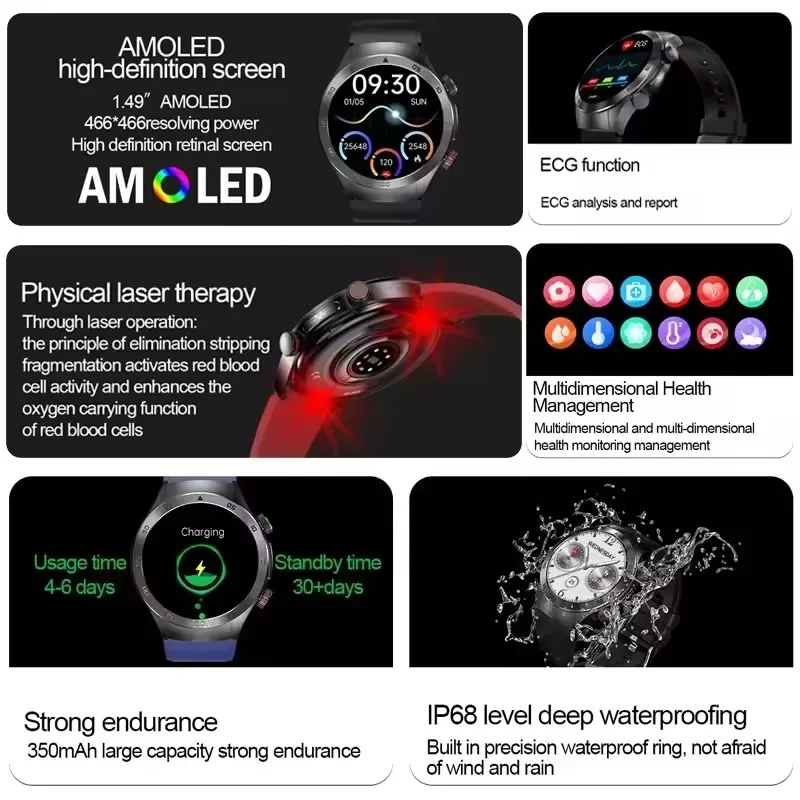 Para xiaomi preciso terapia a laser pulseira ácido úrico lipídios no sangue ecg + ppg saúde relógio inteligente bluetooth chamada smartwatches 2025 novo