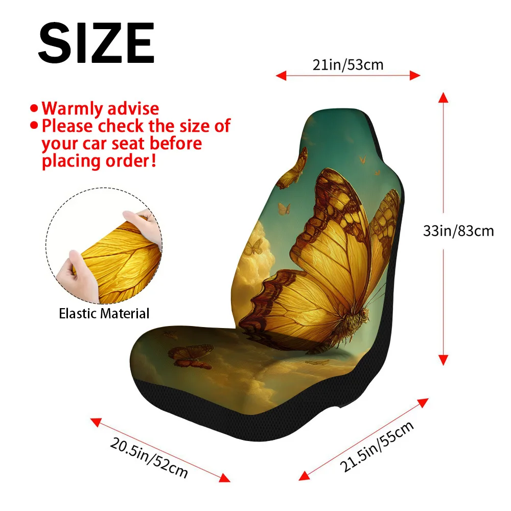 Set Of 2, Golden Butterfly Sky-Themed Car Seat Covers – Premium Quality, Fashionable Complete Set For Various Vehicles, Universa