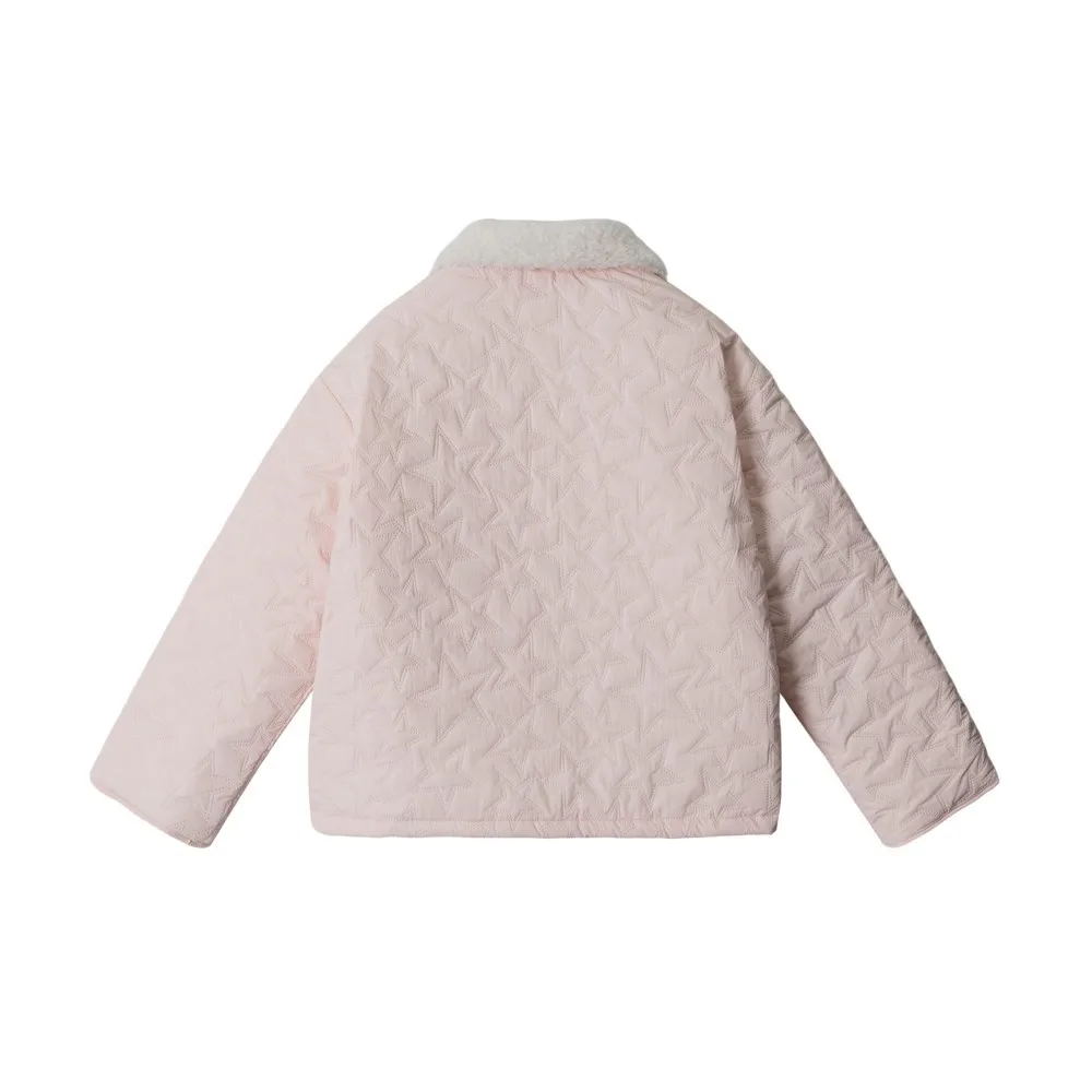 Kawaii Pink Embroidery Fleece Loose Jacket Cotton Coats for Women Girls Acamedia Outerwear Spring Winter Clothes Streetwear