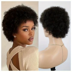Natural Fluffy Afro Kinky Curly Wigs For Black Women Put And Go Glueless Afro Short Brazilian Human Hair Wigs On Sale Clearance