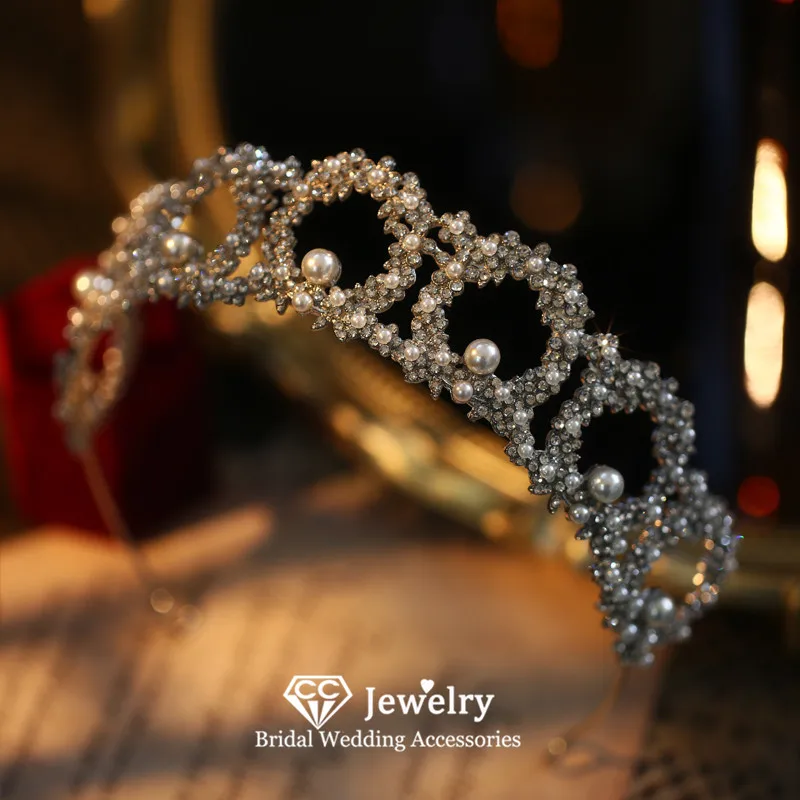 

CC Romantic Tiaras Wedding Hair Accessories Women Hairwear Bridal Headpiece Engagement Headbands Imitation Pearl Crowns HS55