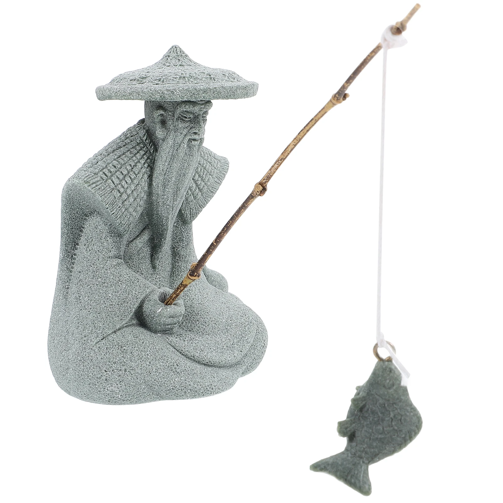 

Fish Garden Decor Asian Home Bonsai Decorative Accessories Aquarium Fisherman Statue Desktop Adornment Figure Figurines