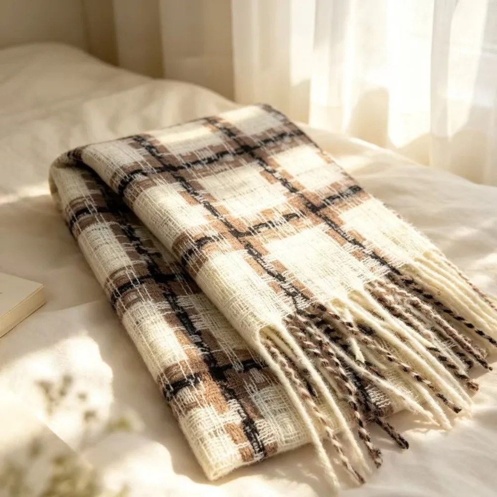 New Faux Cashmere Women's Scarf Plaid Pattern Thickened Fashion Shawl Versatile High Grade Neck Warmer Fall Winter Wear