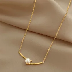 316L stainless steel Fashion One pearl necklace women temperament simple collarbone chain necklace jewelry