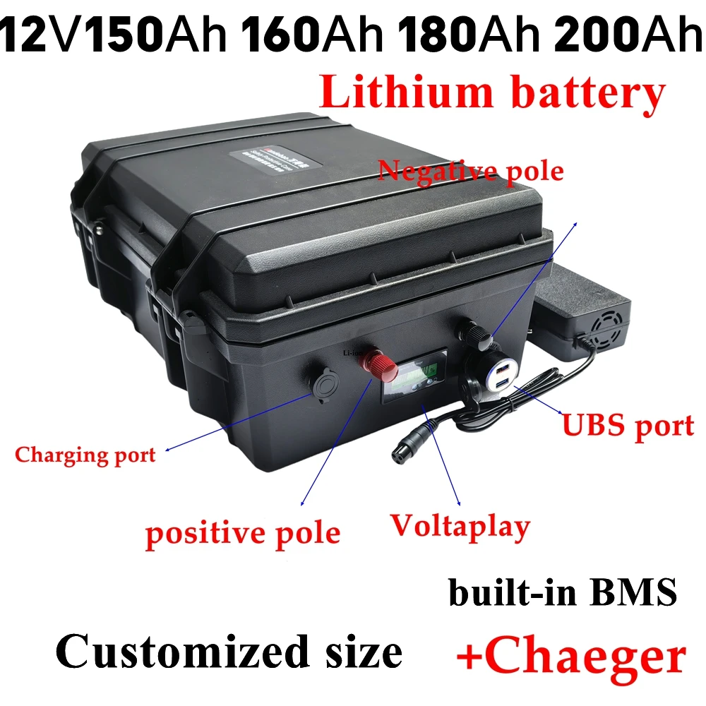 Batterie Lithium Ultra-grande capacité 12V 200AH 160Ah 150AH 180Ah pour moteur de bateau panneau solaire alimentation li-ion lbs