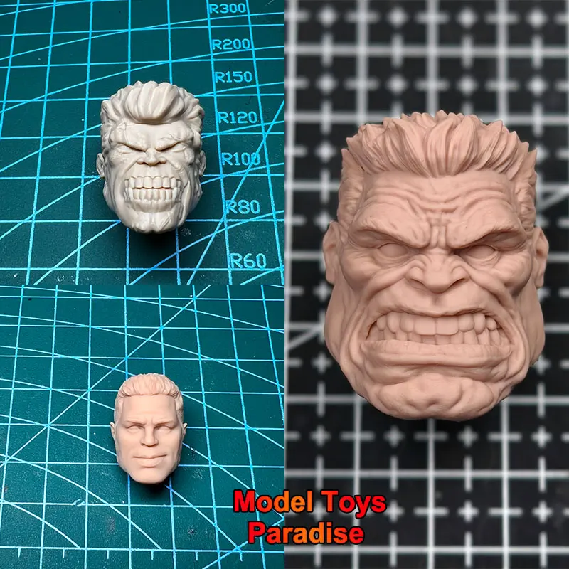 Unpainted 1/12 Men Soldier Super Hero Head Sculpt Monster Hulk White Model Head Fit 6inch Action Figure Body