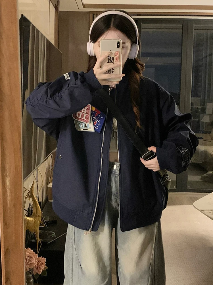 

Бейсбольные куртки Y2K женские весенние спортивные тканые с капюшоном, облегающие, модные, в японском стиле, с вставками, дышащие, свободного кроя, в стиле Varsity, для подростков и офисных сотрудниц