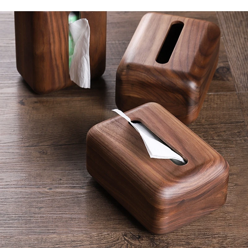 

Black Walnut Tissue Box Cover Car Natural Solid Wooden Napkin Holder Quality Magnetic Paper Towel Organizer