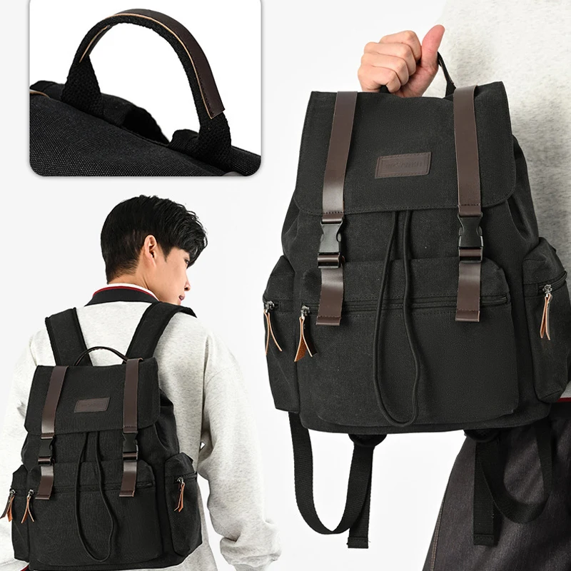 حقيبة ظهر ريترو للرجال مقاس 16 بوصة للكمبيوتر المحمول، حقيبة ظهر ذات سعة كبيرة للتنقل، حقيبة كتف مزدوجة، حقيبة مدرسية للمراهقين الجامعيين