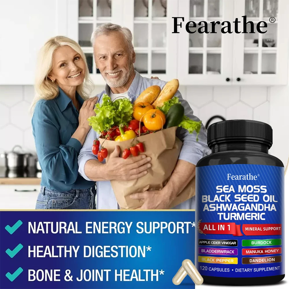 Sea Moss Complex Capsules, Black Seed, Ashwagandha, Turmeric, Support Thyroid, Immune, Joint & Digestive Wellness, Anti-Aging