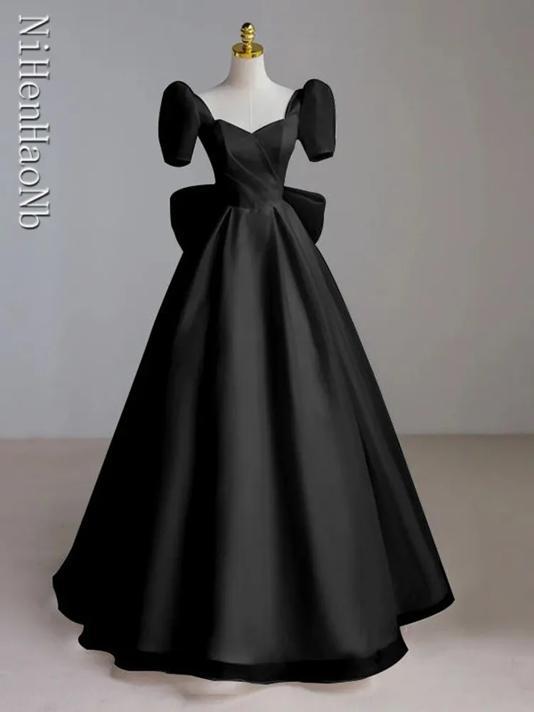 Black Prom Dress Women Sexy Robe Princess Banquet Party Ball Dress Graduation Female Performance Gown