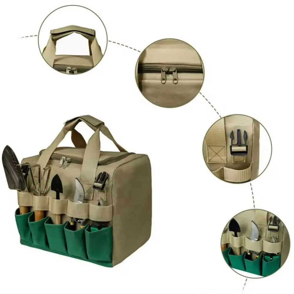 

2 in 1 Foldable Garden Stool Detachable Green Portable Folding Chair Multi-Pocket Canvas Garden Tools Storage Bag Gardening
