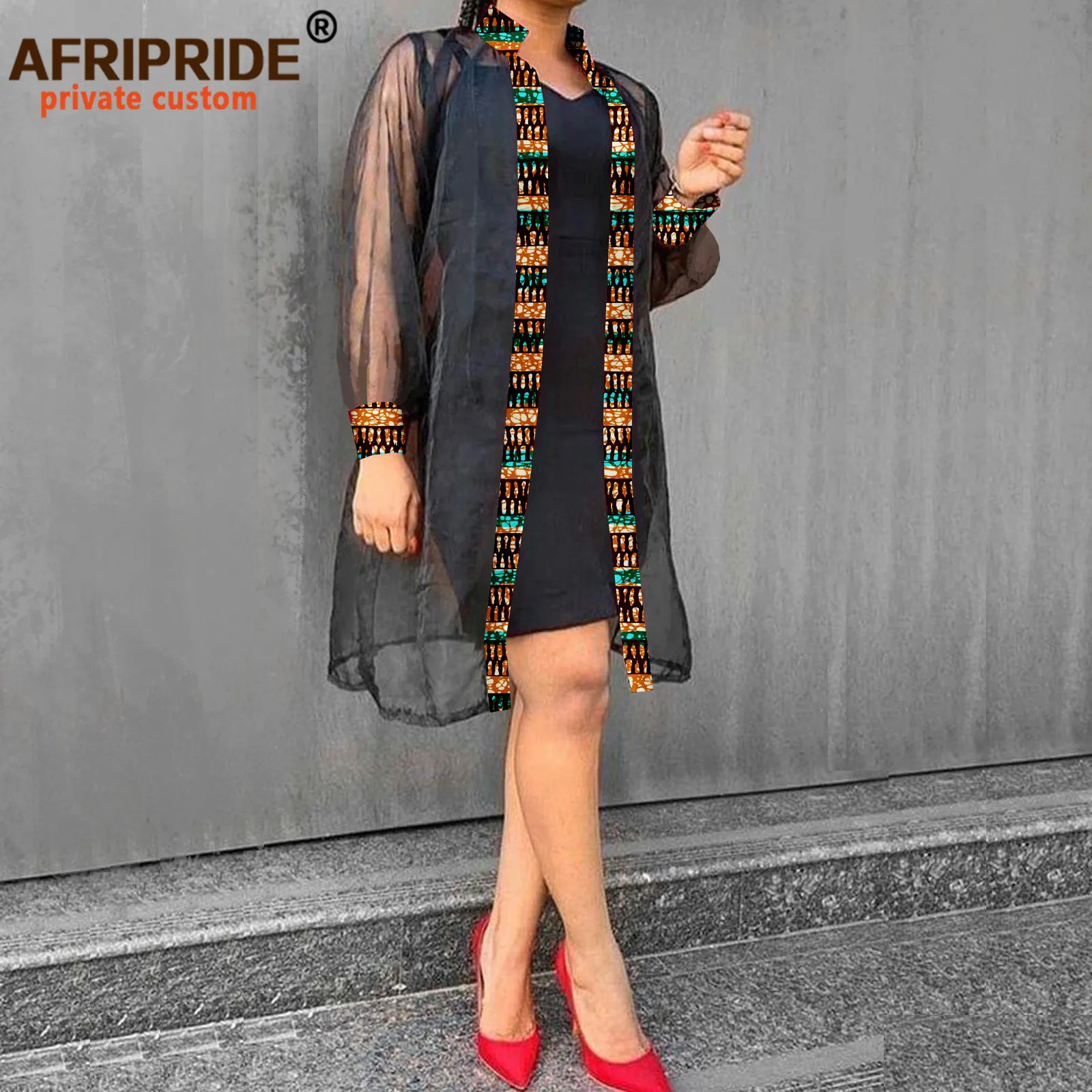 African Clothes for Women Veils Tops Sexy Outfits Dashiki Print Clothes Long Sleeve Lace Dress Outwear Ankara Attire A2124001