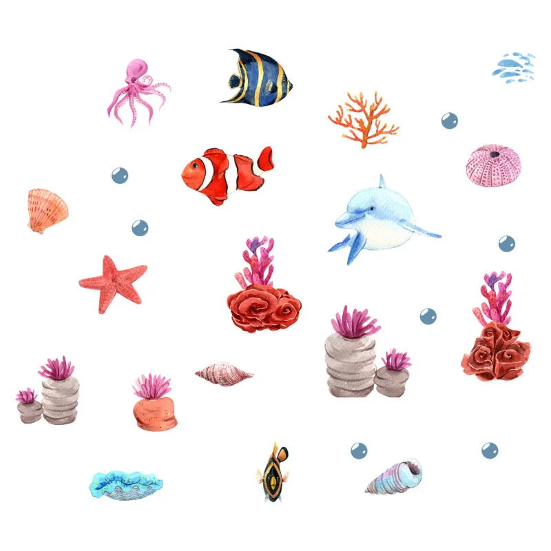 ملصقات حيوانات على شكل سمكة صغيرة مضيئة للحياة البحرية لغرفة المعيشة وغرفة المعيشة، شارات جدارية ذاتية اللصق وقابلة للإزالة