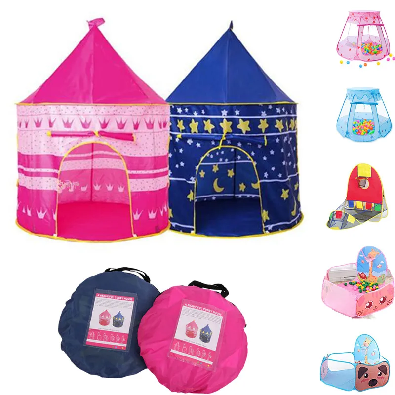 Portable Baby Tents Castle Kids Play House Camping Toys Tipi Prince Folding Tent Birthday Christmas Outdoor Gifts Room Decor