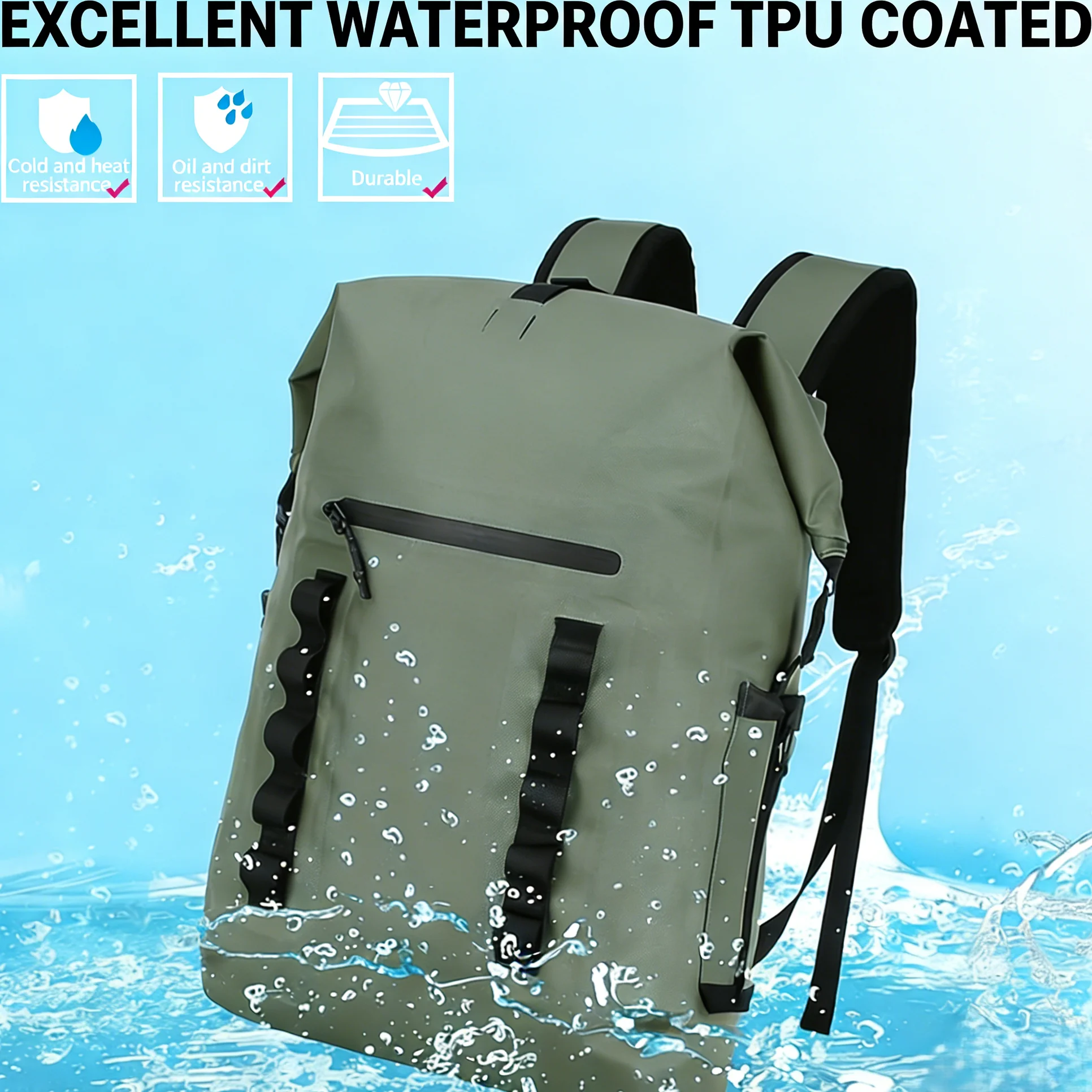 ASL 30L Waterproof Dry Bag Backpack Heavy Duty Roll Top Dry Bag for Kayaking Boating Surfing Water Sports